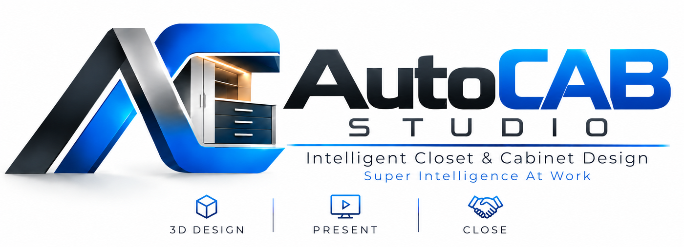 AutoCAB Studio - Intelligent Closet & Cabinet Design. Super Intelligence At Work. 3D Design, Present, Close.